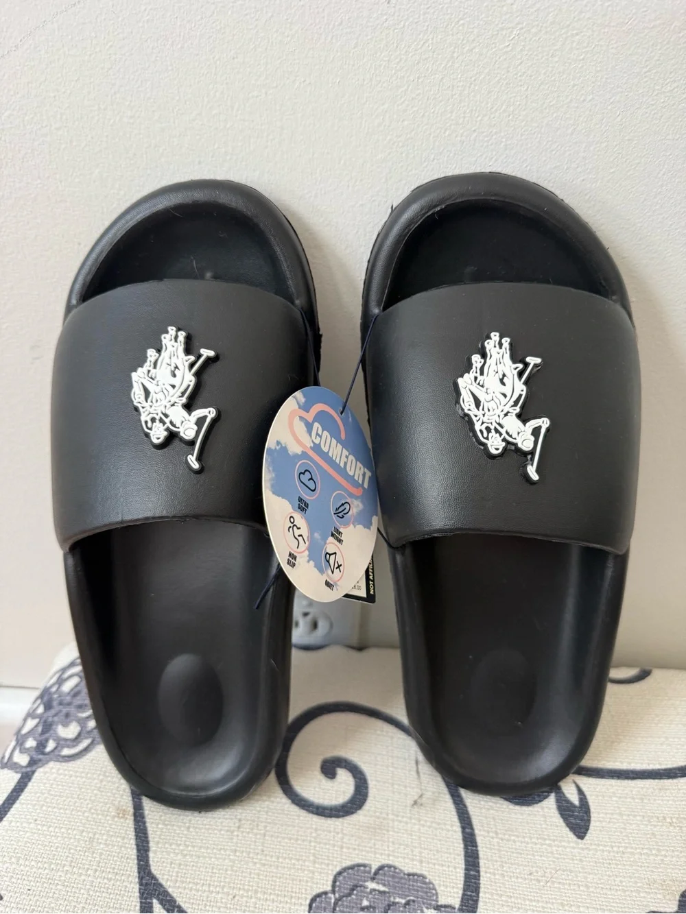 U.S. Polo Assn. Logo Comfort Slide Sandals Black Men’s Size 11-12 Faux Leather